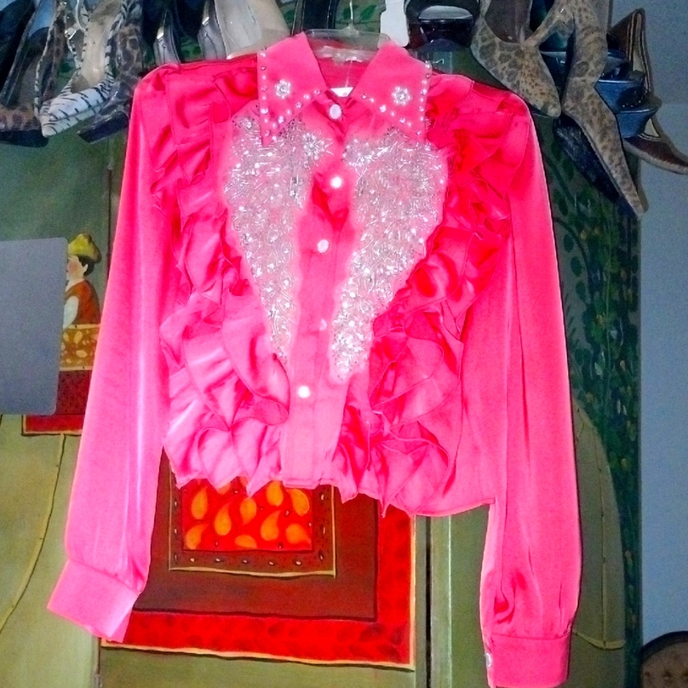 Red Ruffled Blouse with Embellishments
